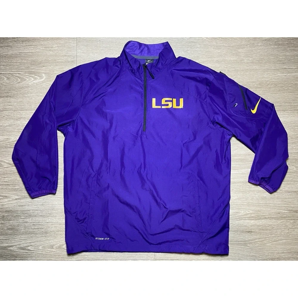 Men's LARGE Nike LSU Tigers Team Issued Jacket Pullover Dri-Fit Storm-Fit Purple